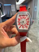 Franck Muller Vanguard V32 Imported Quartz Movement 32*42mm Diamond Red Leather Band Watch